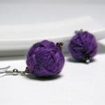 PURPLE wool yarn beads earr..