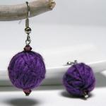 PURPLE wool yarn beads earr..