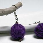 PURPLE wool yarn beads earr..