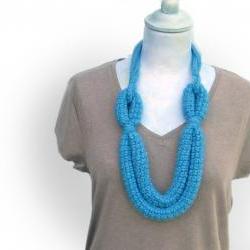 SKY BLUE crocheted wool yarn necklace Aurora